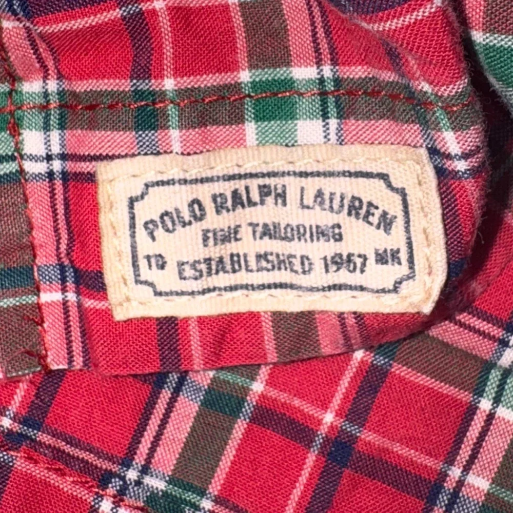 Ralph Lauren Western Shirt Boys 9M Red Green Plaid Pearl Snap Long Sleeve Cotton